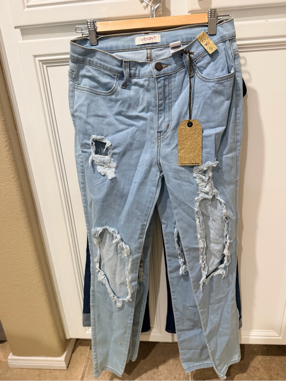 Vibrant Pale Blue Ripped Skinny Jeans
